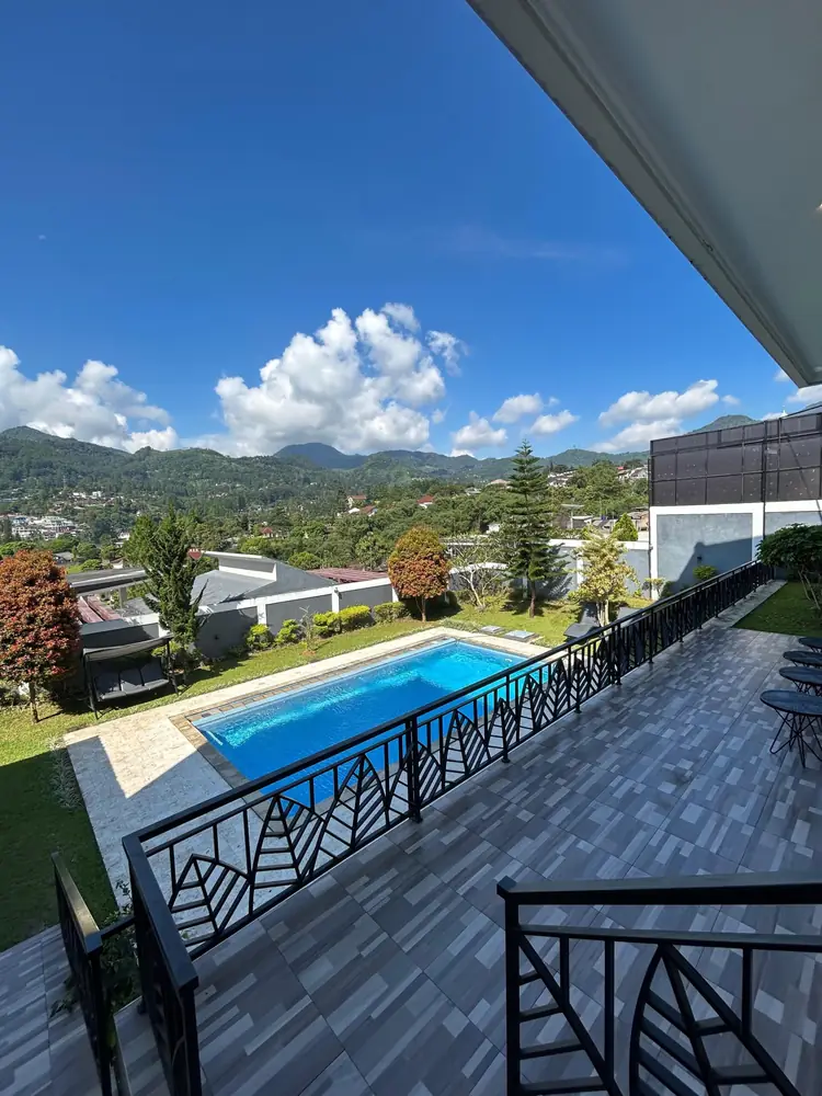 Balcony over the private pool with valley views at Marseillia Hills